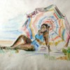 Sunbathing Woman under Parasol