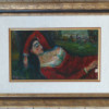 Woman resting in a red dress